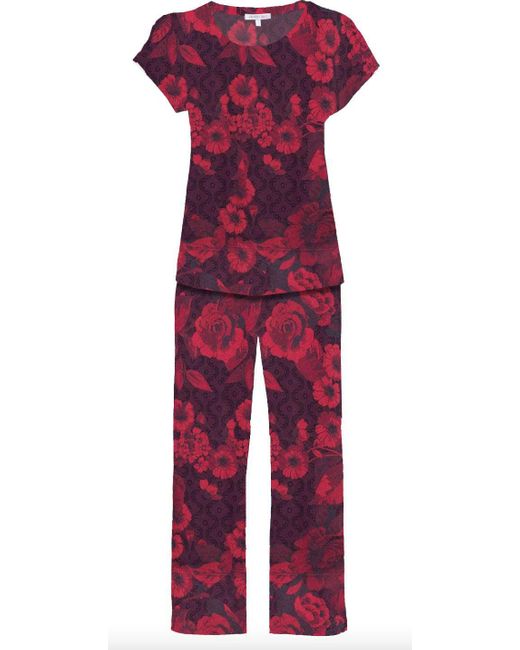 Johnny Was Red Carrie Short Cap Sleeve Crop Set Multicolor Pajama Set
