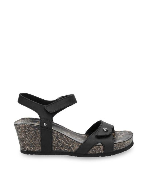 Panama Jack Black Julia B1 Wedge Leather Sandals