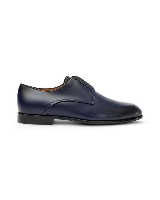 Ferragamo Blue Polished Leather Derby Shoes for men