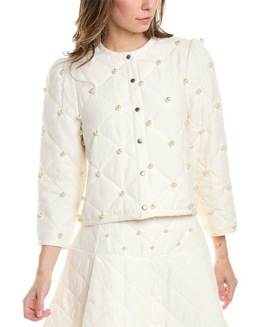Stellah White Pearl Embellished Quilted Jacket