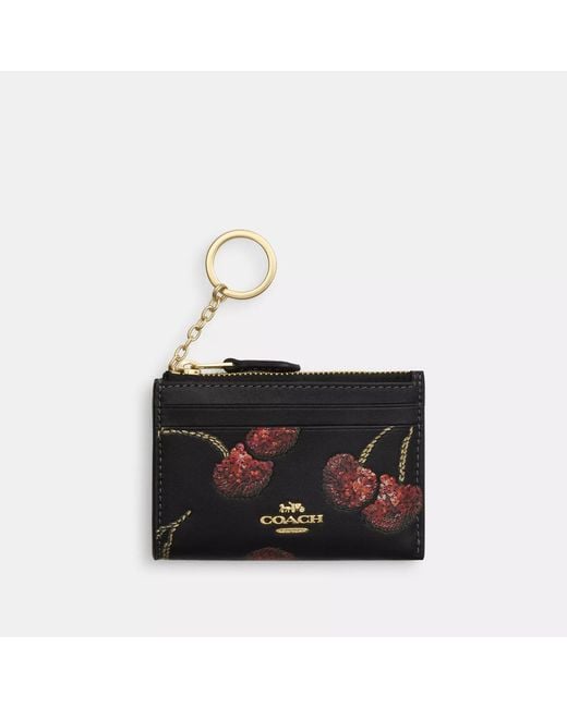 COACH Black Mini Skinny Id Case With Cherry Print