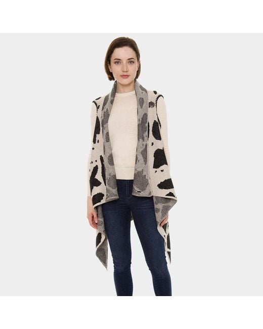 TRUEDAMES Blue Patterned Super Soft Flounce Shawl Vest