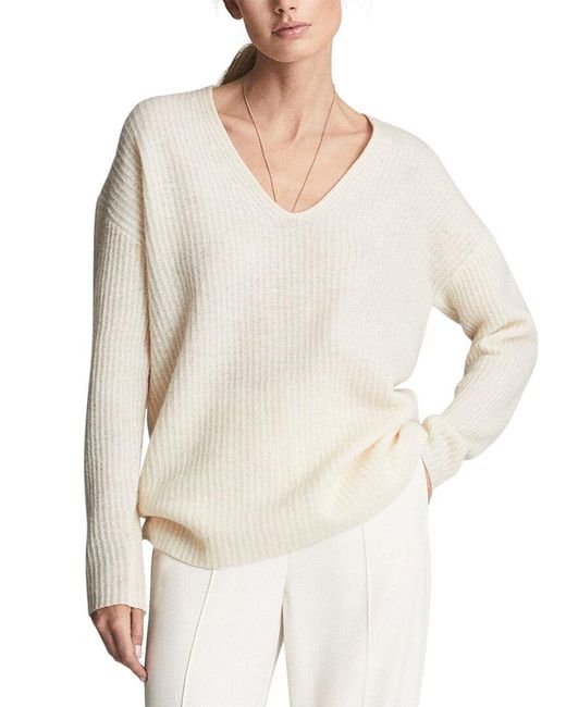 Reiss White Trinny Deep V Wool & Cashmere-blend Sweater