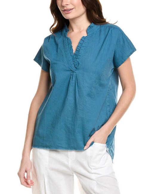 XCVI Blue Wearables Idra Ruffle Linen-Blend Top