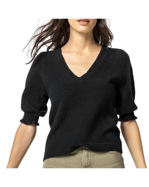 Lilla P Black Elbow Sleeve V-neck Sweater