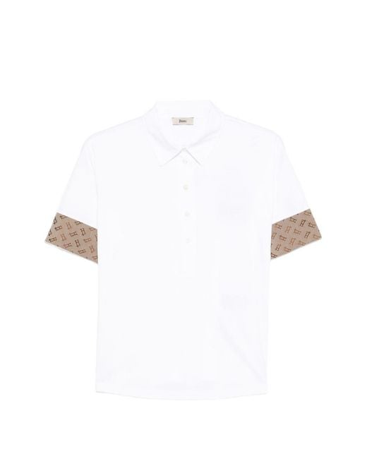 Herno White Patterned Cuff Polo Shirt