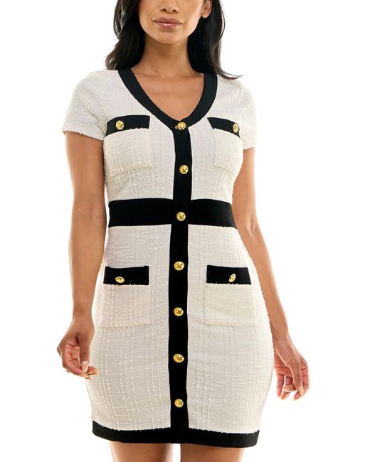 Almost Famous White Above Knee Tweed Wear To Work Dress