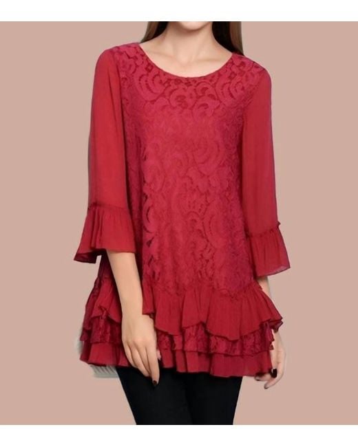 Sassy Bling Women's Red Paisley Lace Tunic Top