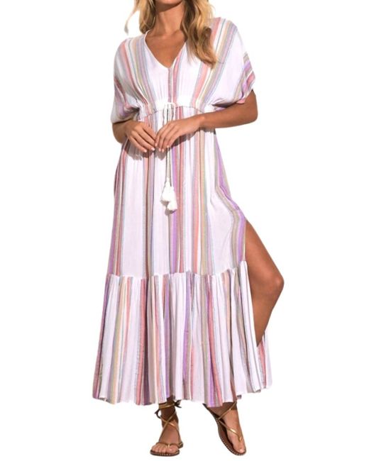 Elan Multicolor Long Maxi Stripe Drawstring Dress