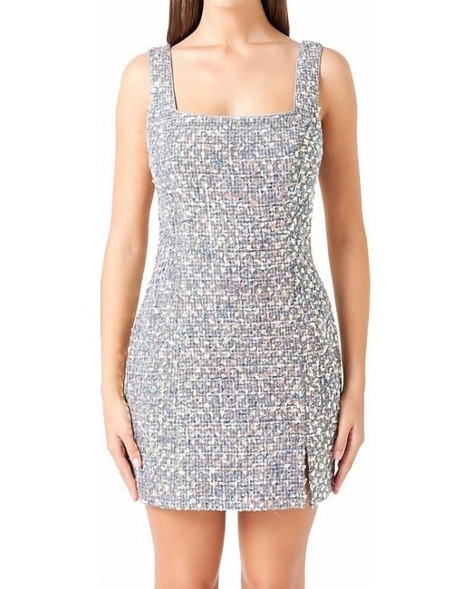 Endless Rose Gray Sequin Tweed Mini Dress