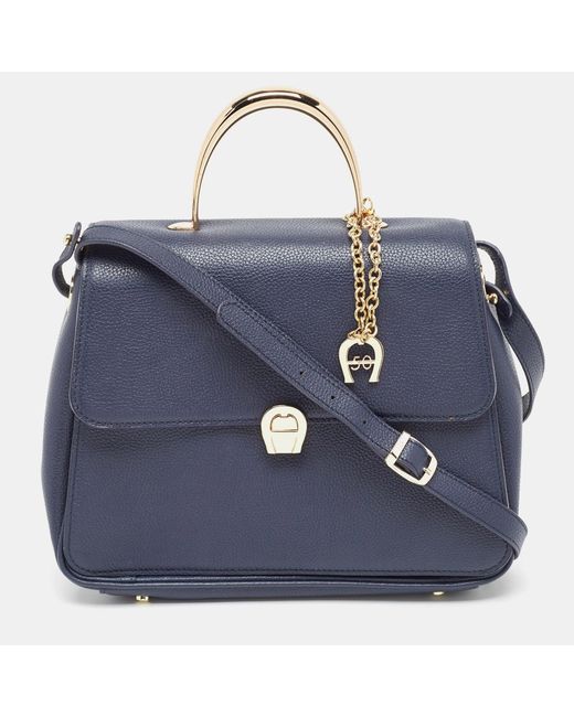 Aigner Blue Leather Genoveva M Top Handle Bag
