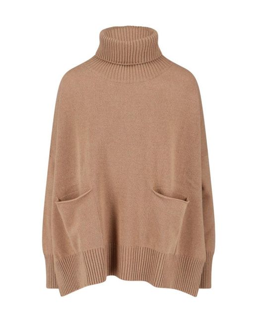 Ma'ry'ya Brown High Turtleneck Knit Sweater With Side Slits