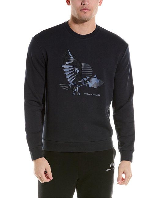 Armani Exchange Blue Embroidered Graphic Crewneck Sweatshirt for men