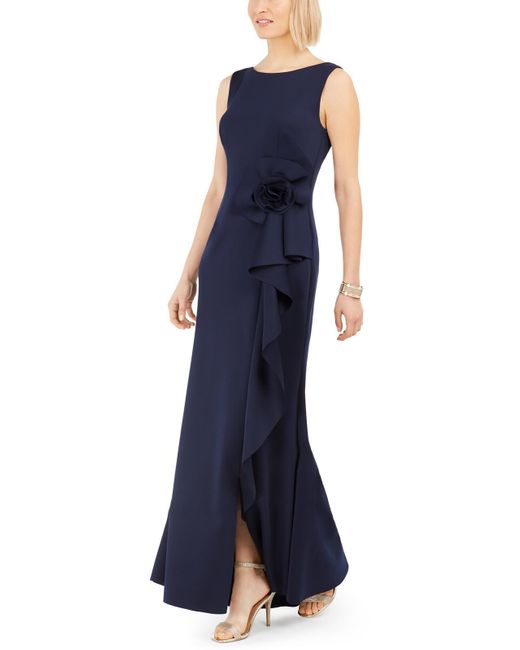 Jessica Howard Blue Petites Rosette Cascade Ruffle Evening Dress