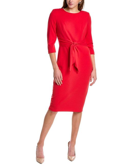 Adrianna Papell Crepe Tie Waist Sheath Dress in Red | Lyst