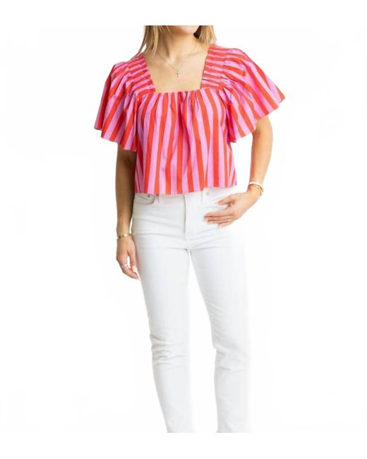 Karlie Women's Red Stripe Square Neck Poplin Top