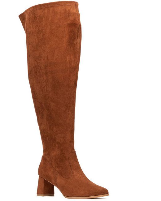 FASHION TO FIGURE Faux Suede Square Toe Overtheknee Boots in Brown Lyst