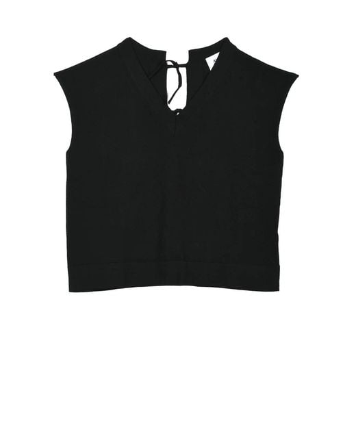 Alpha Studio Black Cotton Knit Top