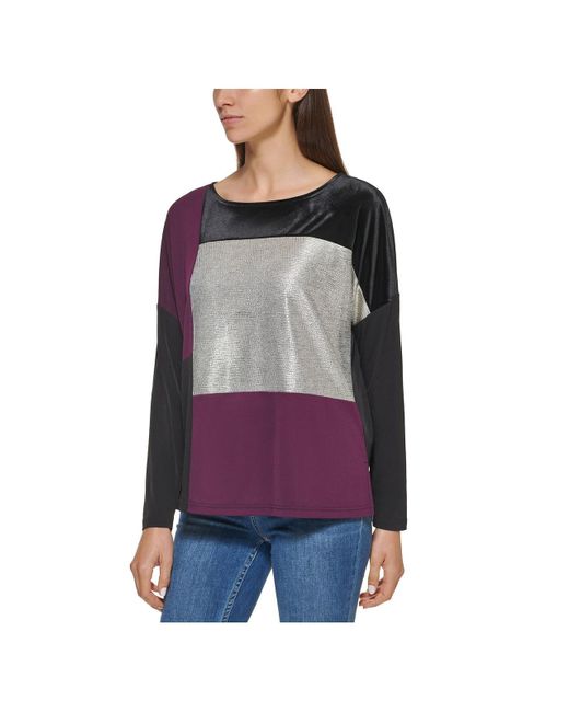 Calvin Klein Mixed Media Colorblock Blouse in Purple Lyst