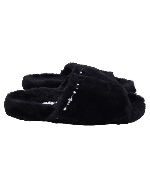 Jimmy Choo Acinda Shearling Crystal-Trimmed Slides in Black | Lyst