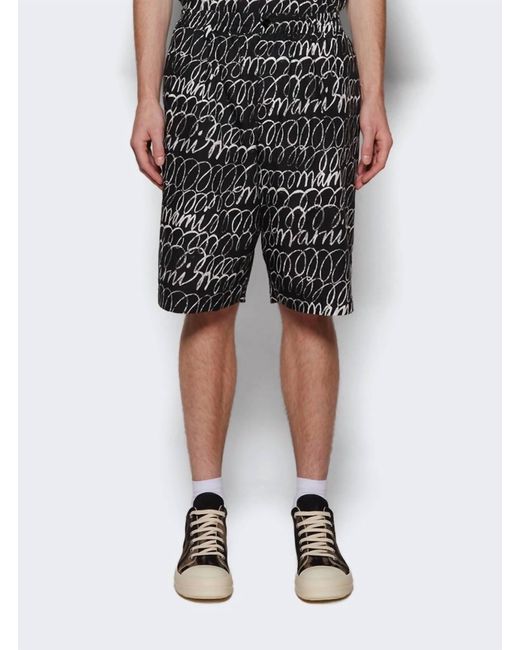 Marni Black Scribbled Popeline Drawstring Shorts for men
