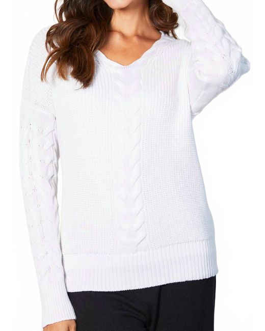 French Kyss White Cable V-Neck Top