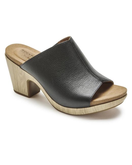 Rockport Black Vivianne Leather Slip On Slide Sandals
