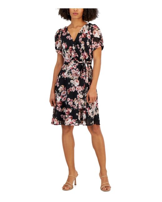 Connected Apparel Black Petites Wedding Guest Above-knee Shift Dress