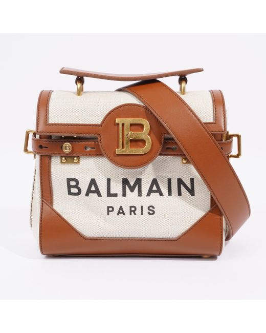 Balmain Brown B-buzz 23 Bag / Canvas Shoulder Bag