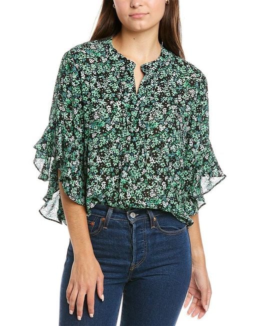 Vince Camuto Flutter Sleeve Pintuck Field Blouse in Green Lyst