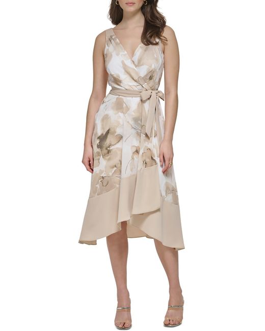 DKNY Natural Faux-wrap Midi Wrap Dress