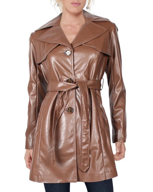 Sam Edelman Faux Leather Cold Weather Trench Coat in Brown Lyst