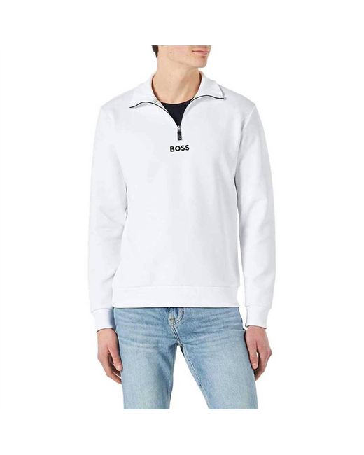 BOSS by HUGO BOSS Sweat 1 Half Zip Sweatshirt In White for Men | Lyst