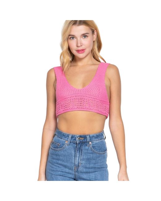 TRUEDAMES Pink Textured Crop Sweater Tank Top