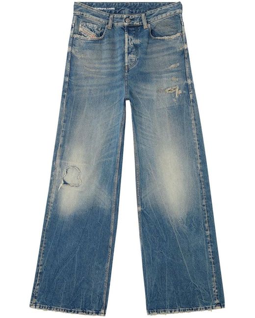 DIESEL Women's Blue Relaxed-Fit High-Waisted Denim Pants With