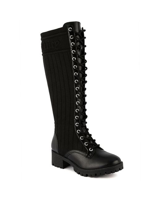 Juicy Couture Black Oktavia Lace-Up Knit Knee-High Boots