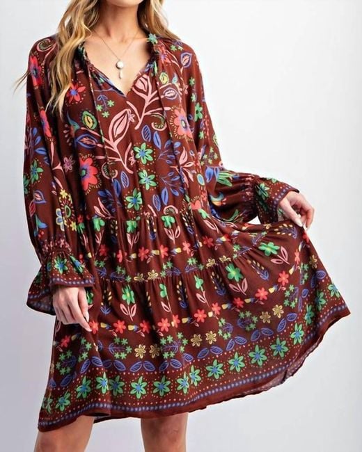 Easel Red Floral Printed Gauze Midi Dress