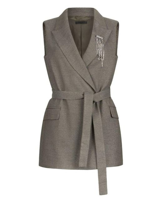 Liu Jo Gray Tailored Sleeveless Jacket With Belted Waist