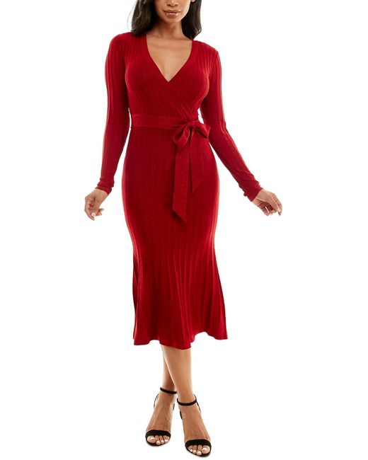 Bebe Red Juniors Knit Sparkle Bodycon Dress