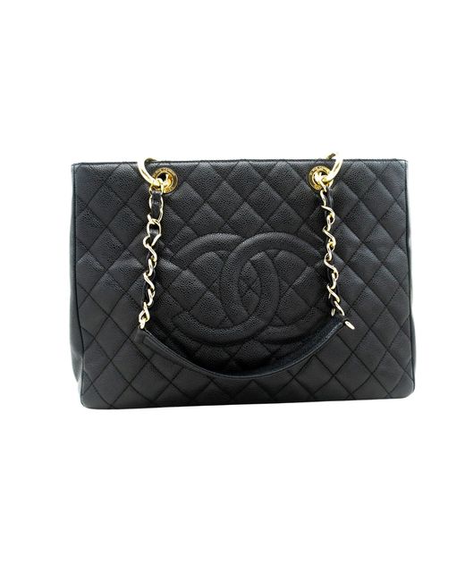 Chanel Black Gst (grand Shopping Tote) Leather Shoulder Bag (pre-owned)