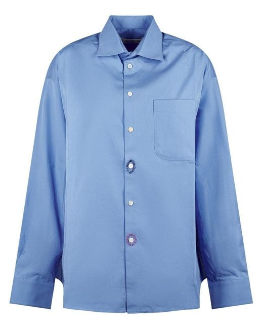 Marni Blue Relaxed Fit Shirt With Embroidered Button Details