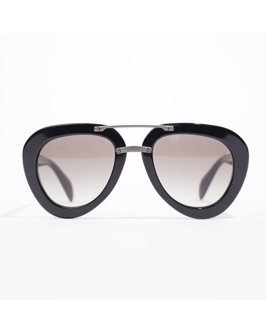 Prada Black Oval Sunglasses / Silver Acetate 52mm 22mm