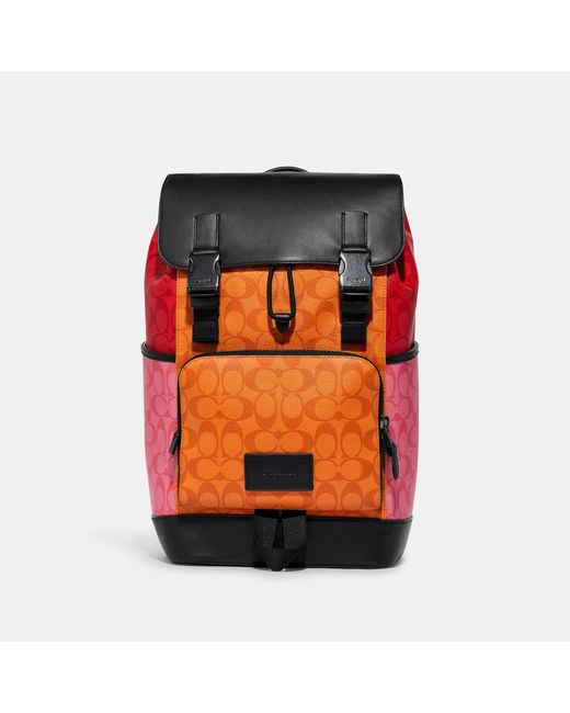 Coach Outlet Orange Track Backpack In Blocked Signature Canvas