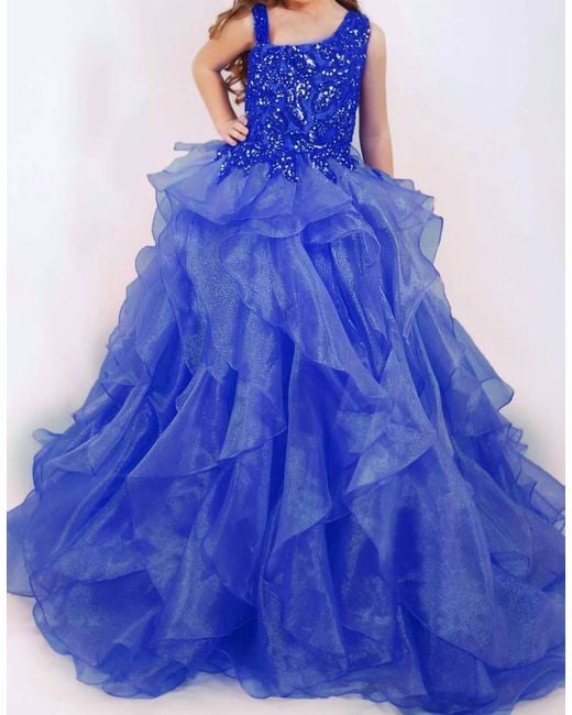 Ava Presley Women's Blue Girls Fitted Bodice And Layered Skirt Gown