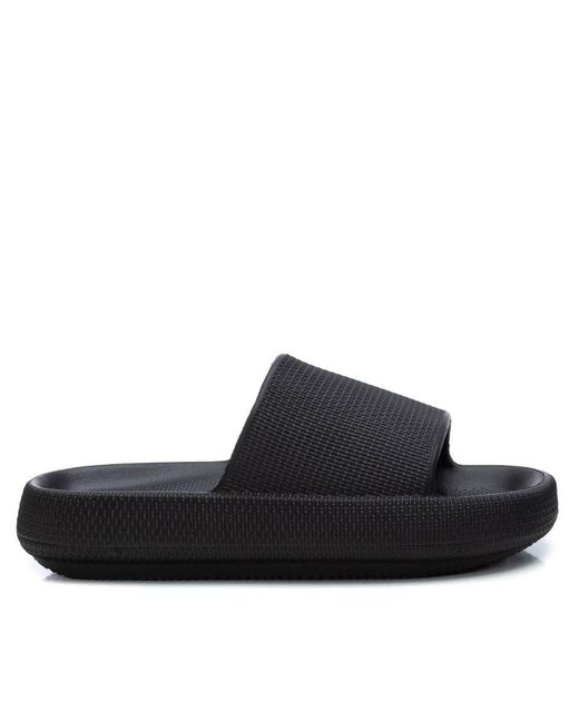 Xti Black Rubber Flat Sandals By
