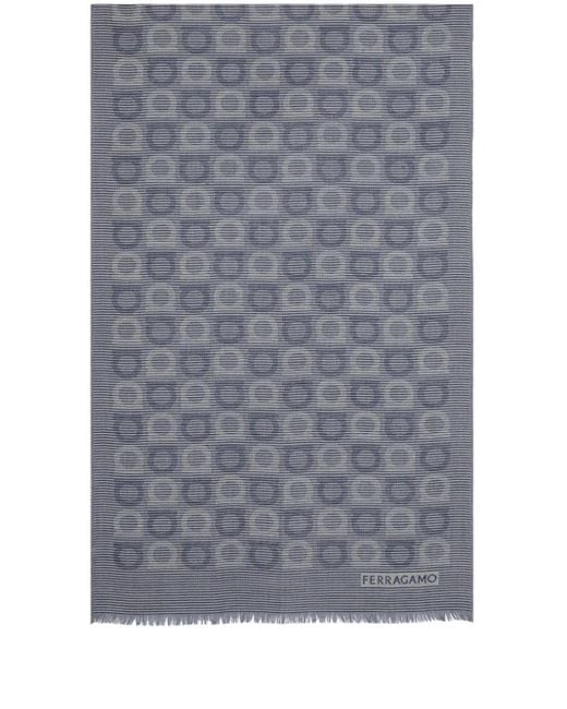 Ferragamo Gray Gancini-Print Frayed-Hem Scarf for men