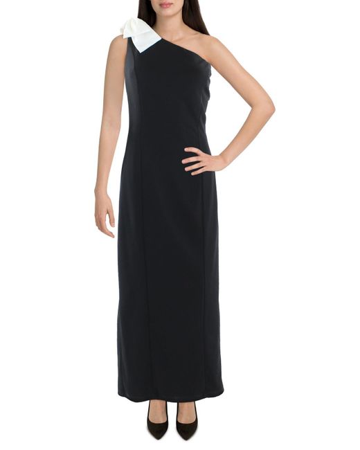 Marina Black Crepe Long Cocktail And Party Dress