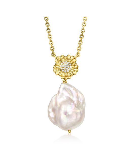 Ross-Simons Metallic 12-17mm Cultured Baroque Pearl And . White Topaz Flower Necklace