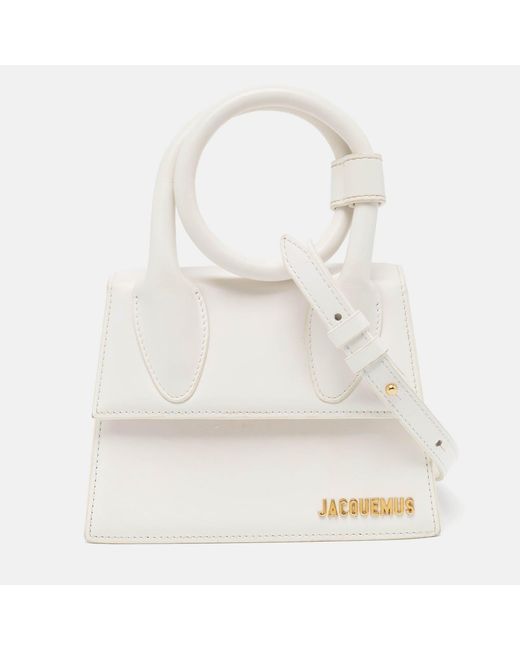 Jacquemus White Leather Le Chiquito Noeud Top Handle Bag