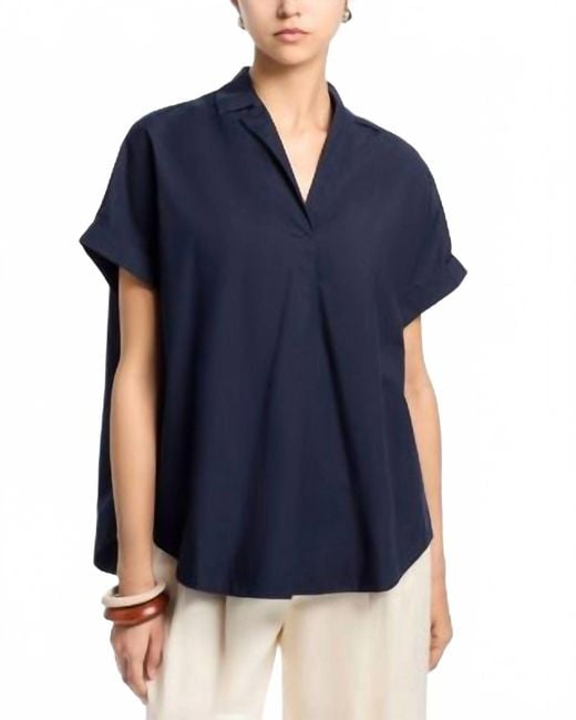 French Connection Blue Poplin Collared Top